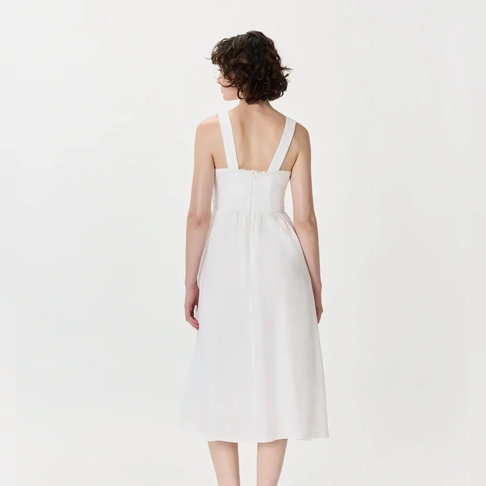 NWT! Quince | 100% European Linen Fit & Flare Midi Dress | White | M - Picture 3 of 7